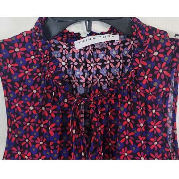 Trina Turk Blouse Womens Small Floral Verbenia Shirt Boho Sheer Sleek Modern - Picture 4 of 7